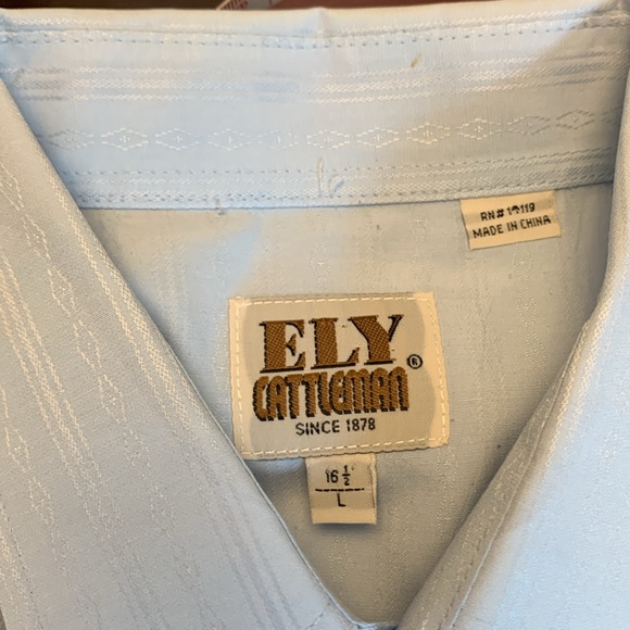 Ely Cattleman Pale Blue Western Pearl Snap Short Sleeve Shirt L/16.5 - Picture 5 of 6